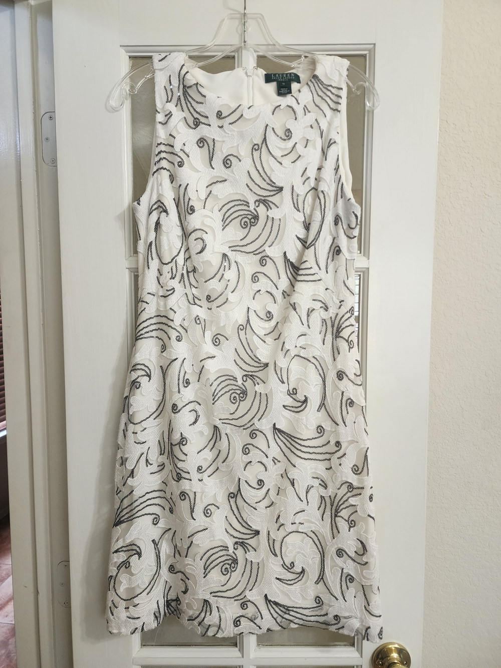 Lauren Ralph Lauren White Embroidered Sequin Cocktail Dress Size 10